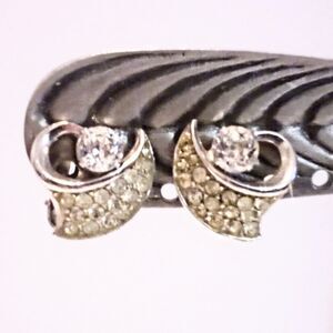 Vintage Kramer Silver Tone Pave Rhinestone Clip Earrings